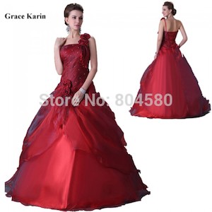 Fashion Women One Shoulder Wedding dresses Red Floor Length Bandage Party Gown B…