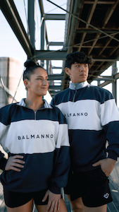 Oversized Unisex Bold 1/4 Zip Crew | Navy & White