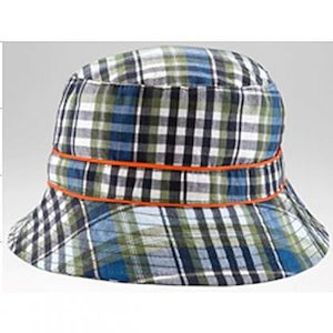 Baby wear: Banz Navy/Olive Check Bucket Sunhat 6m-2 years