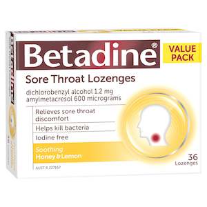 Betadine Sore Throat Lozenges Honey & Lemon 36 Pack