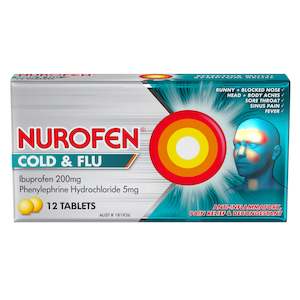 Nurofen Cold and Flu Tablets 200mg Ibuprofen /5mg Phenylephrine Hydrochloride 12 pack