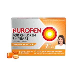 Nurofen For Children 7and Pain and Fever Relief Chewable Capsules 100mg Ibuprofe…