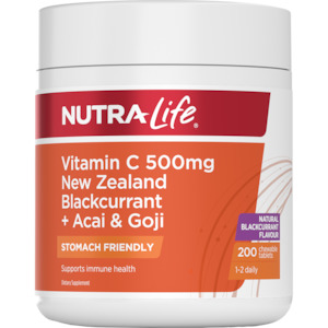 Nutra-Life Vitamin C 500mg Blackcurrant + Acai & Goji Chewables 200 Tablets