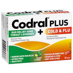 Codral Plus Duo Sore Throat Lozenges + Cold & Flu Tablets