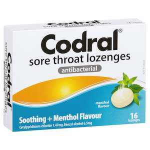 Codral Sore Throat Lozenges Antibacterial Menthol 16 Pack