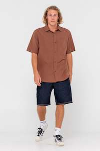 RUSTY Overtone Short Sleeve Linen Shirt Java