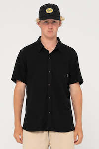 Clothing: RUSTY Overtone Short Sleeve Linen Shirt Black