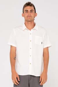 RUSTY Overtone Short Sleeve Linen Shirt Whisper White