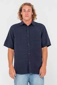 RUSTY Overtone Short Sleeve Linen Shirt Navy Blue