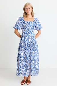 IVY + JACK Tranquility Cut Out Tiered Midi Dress Blue Batik