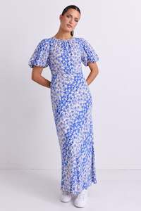 STORIES BE TOLD Astrid Puff Sleeve Maxi Dress Blue Floral