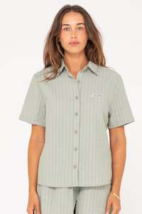 RUSTY Stripey Girl Short Sleeve Shirt Faded Pistacio