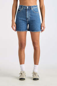 Clothing: LEE High Mom Short Blue Stone