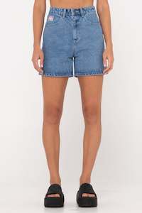 RUSTY Cyprus High Denim Short Middy Blue