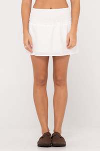 RUSTY Palm Springs Shirred Mini Skirt Snow