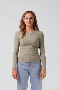 RPM Ribbed Ls Henley Light Khaki