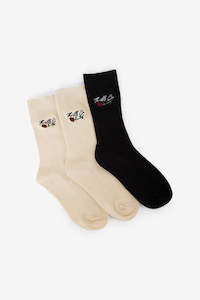 THRILLS Signature Rose 3 Pack Sock Heritage White Black