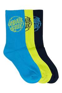 SANTA CRUZ Vivid Dot Mono Crew Sock 3 Pack 2-8 Navy Lime Turquoise