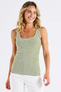 BETTY BASICS Emma Scoop Tank Avocado Stripe