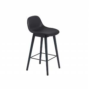 Fiber Counter Stool w.back Wood base 75cm - Leather