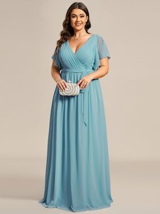 Tia dusky blue split sleeve chiffon bridesmaid dress Express NZ wide