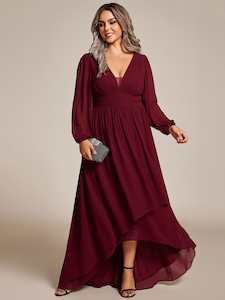 Belindy burgundy chiffon long sleeve dress s16 Express NZ wide