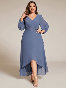 Clothing: Zahara chiffon sleeved events dress with floral applique