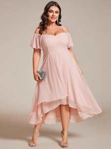 Angel drop sleeve knee length bridesmaid dress