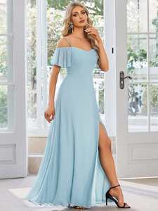 Aurora cold shoulder dress with split in light blue s8 Express NZ wide