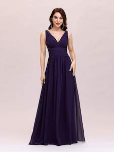 Clothing: Veda V neck and back classic chiffon bridesmaid dress in dark purple Express NZ wide