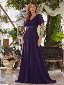 Billie flutter sleeve bridesmaid dress in dark purple Express NZ wide