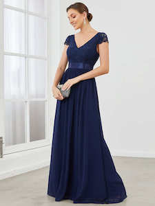 Clothing: Pania cap sleeve evening dress in lace and chiffon s10 express NZ wide