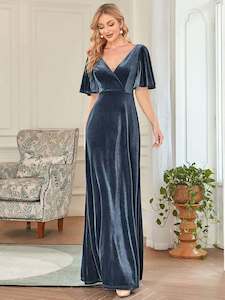 Jorrie full velvet short sleeved winter bridesmaid gown