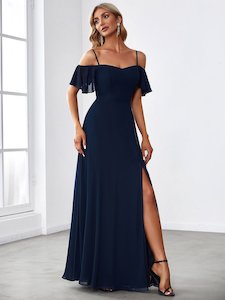 Aurora cold shoulder bridesmaid dress with split