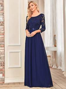 Pricilla lace and chiffon sleeved bridesmaid or ball dress