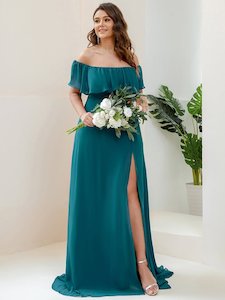 Angelina off shoulder bridesmaid dress with split