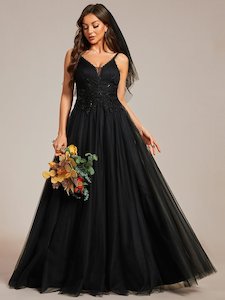 Gloria black tulle wedding or ball gown with beading s8 Express NZ wide