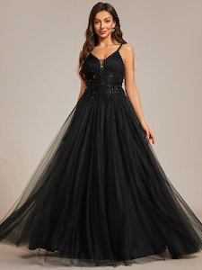 Gloria black tulle wedding or ball gown with beading