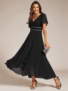 Clothing: Shayna A-Line Chiffon Evening or Mother of Bride Dress with Sleeves