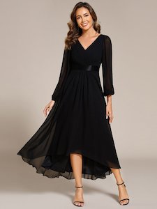 Romany Black Plus Size Evening High Low gown with Sleeves Express NZ Wide