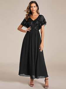 Virginia black evening ankle length dress s18 Express NZ wide