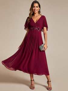 Corrieanne midi Mother of the bride/groom dress in burgundy Express NZ wide