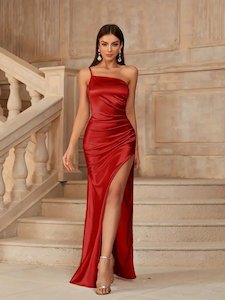 Desaree one shoulder satin dress red s10 Express NZ wide