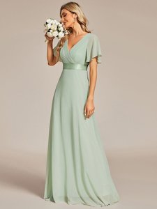 Clothing: Billie flutter sleeve v neck chiffon bridesmaid dress