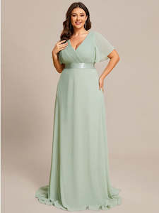 Billie Plus Size flutter sleeve v neck chiffon bridesmaid dress