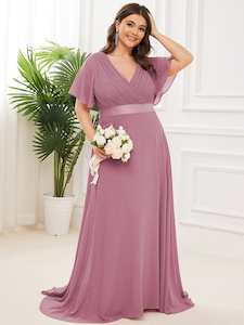 Billie flutter sleeve v neck chiffon bridesmaid dress