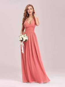 Clothing: Veda full length classic chiffon bridesmaid dress in coral Express NZ wide