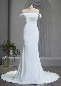 Bindi Crepe Ivory wedding dress with side ruching s10 Express NZ wide