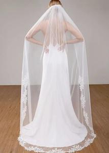 Liz Lace with shine trimmed  bridal Veil in White Express NZ Wide