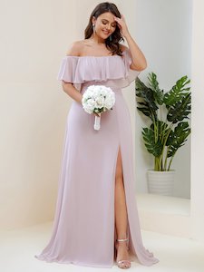 Angelina off shoulder bridesmaid dress with split